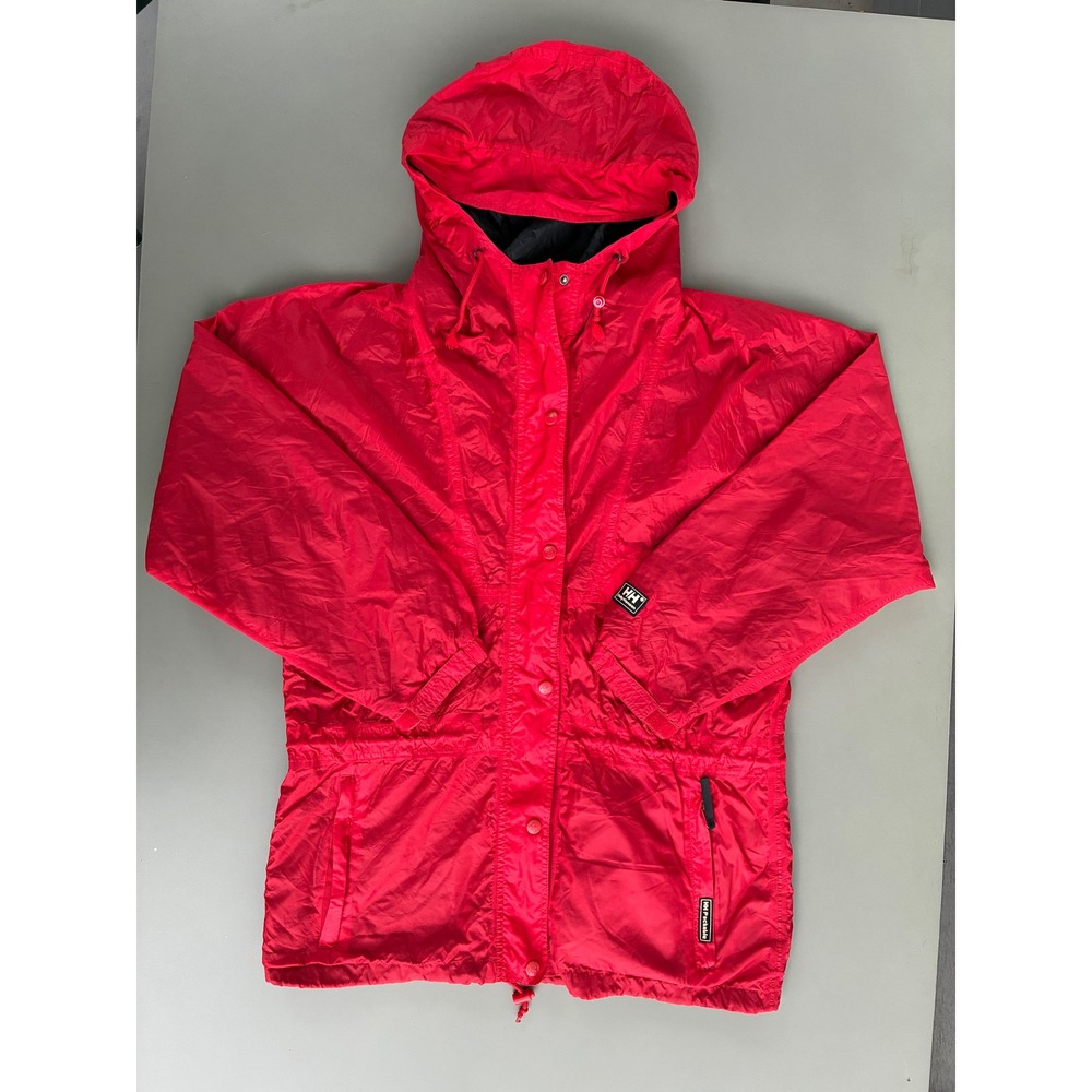 Helly Hansen HH Vintage Packable Rain Jacket Red Hooded Nylon Shell Vented M